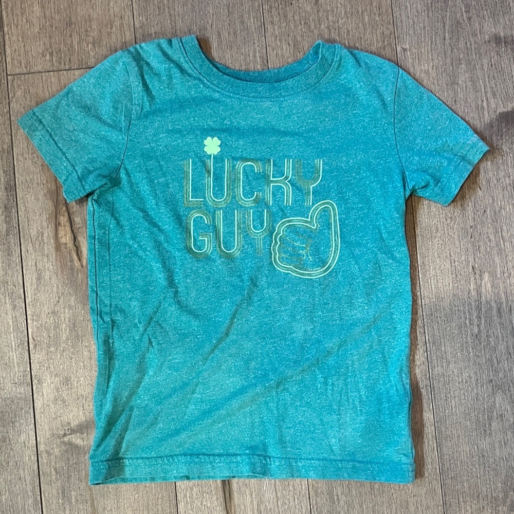 Cat & Jack Teal 'Lucky Guy' Short Sleeve Tee
